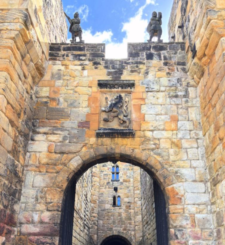 Inside Alnwick Castle, looking across the courtyard